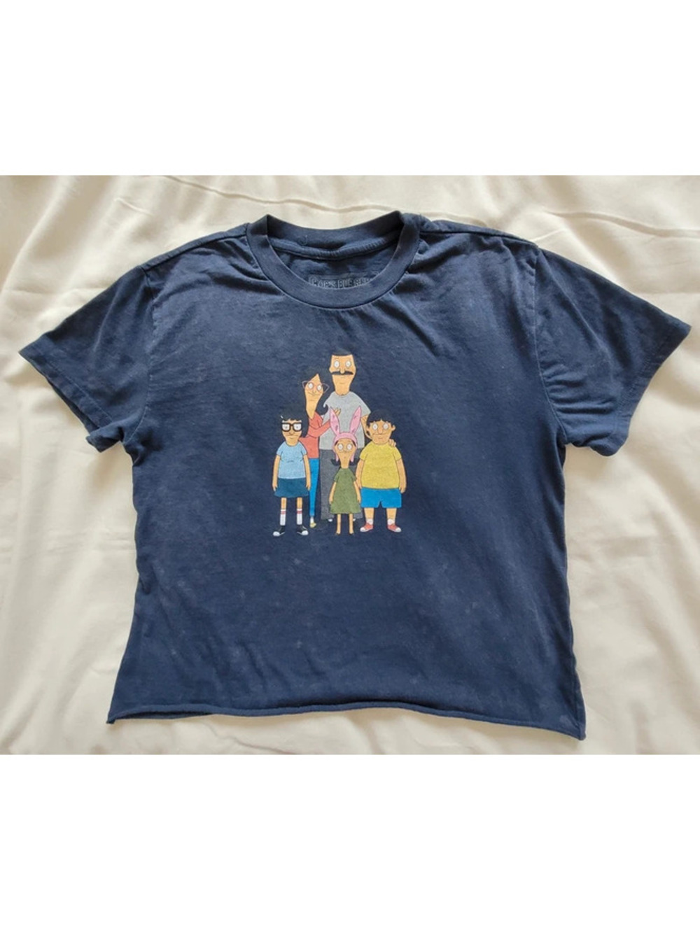 Bob's Burgers Women's Small Navy Blue Cropped Graphic T-Shirt Belcher Family